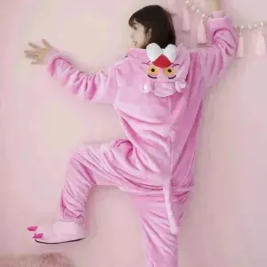 Pink cartoon one-piece pajamas