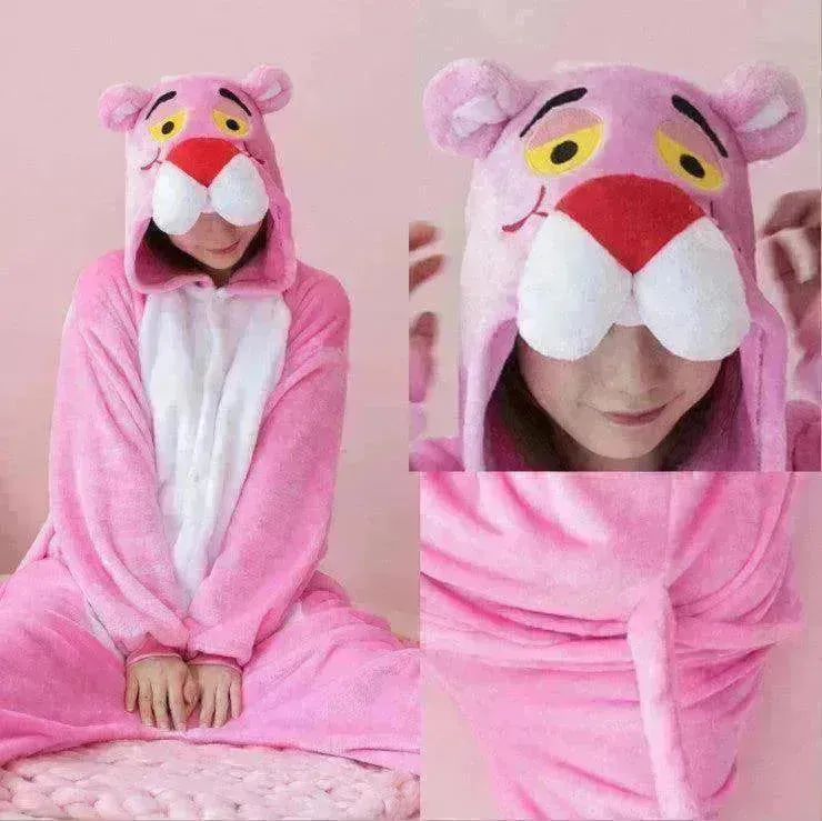 Pink cartoon one-piece pajamas