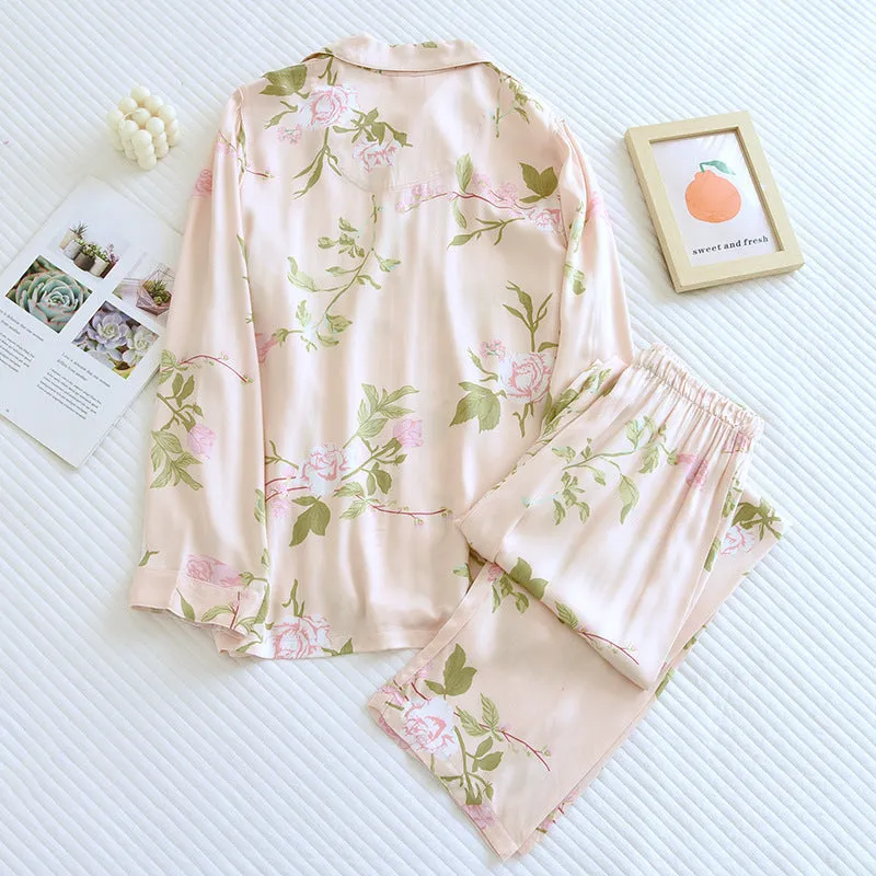Pink cotton Silk Floral Print Pajama Set