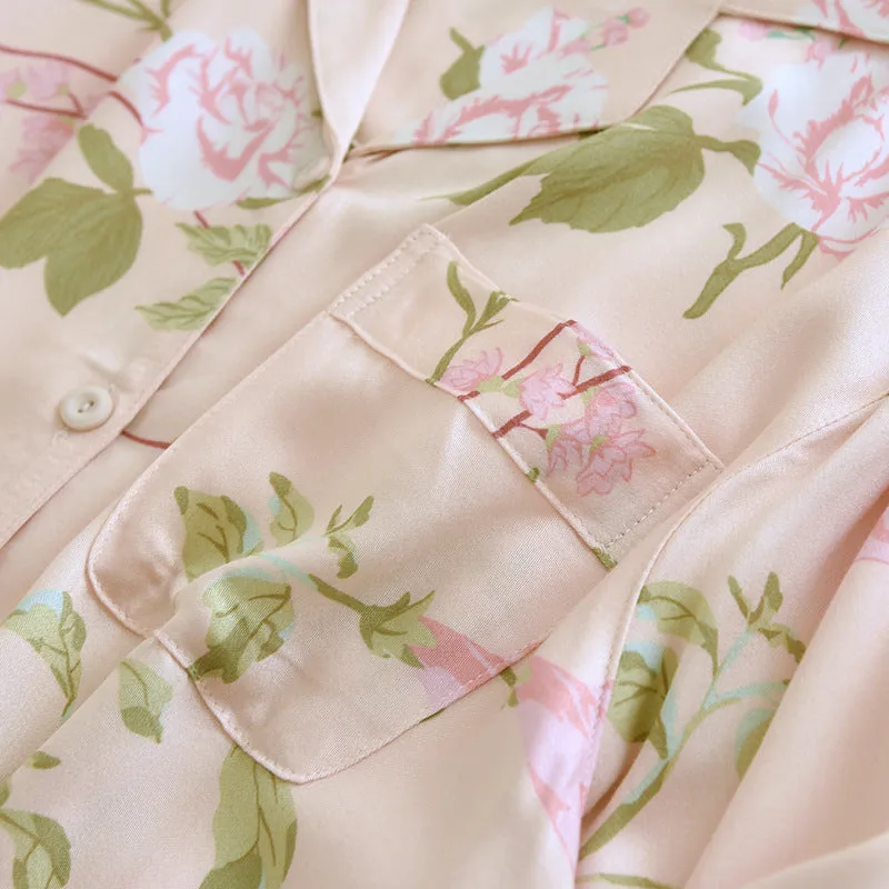 Pink cotton Silk Floral Print Pajama Set
