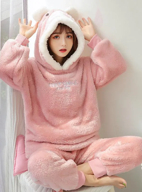 PINK CUTE PIG PYJAMAS LONG SLEEVE NIGHTWEAR