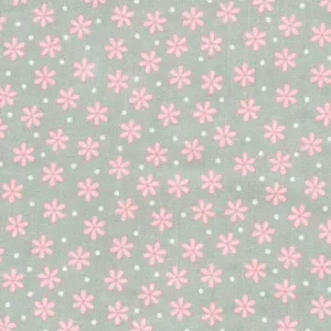 Pink Daisy on Grey FLANNEL, Cozy Cotton Flannel