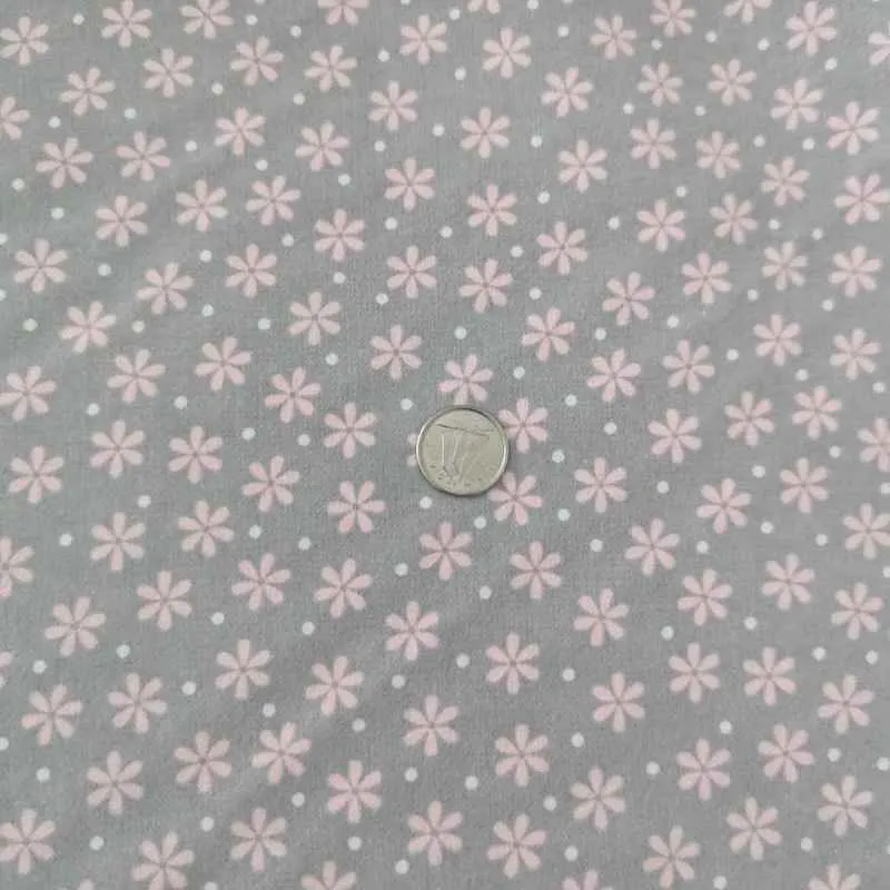 Pink Daisy on Grey FLANNEL, Cozy Cotton Flannel