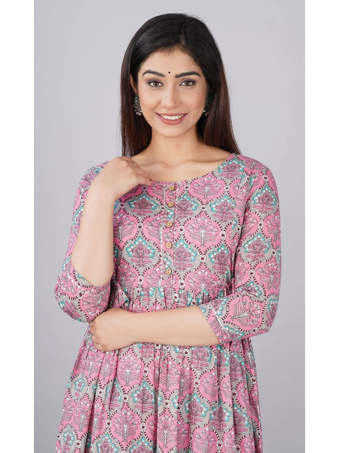 Pink Printed Maternity Baby Feeding Dress