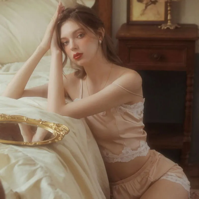Pink Sexy Satin Laced Pajama Set Nighties