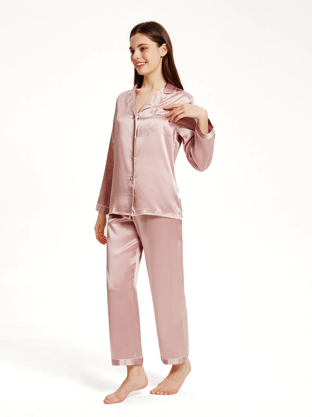 Pink Silk Pajamas Set for Women