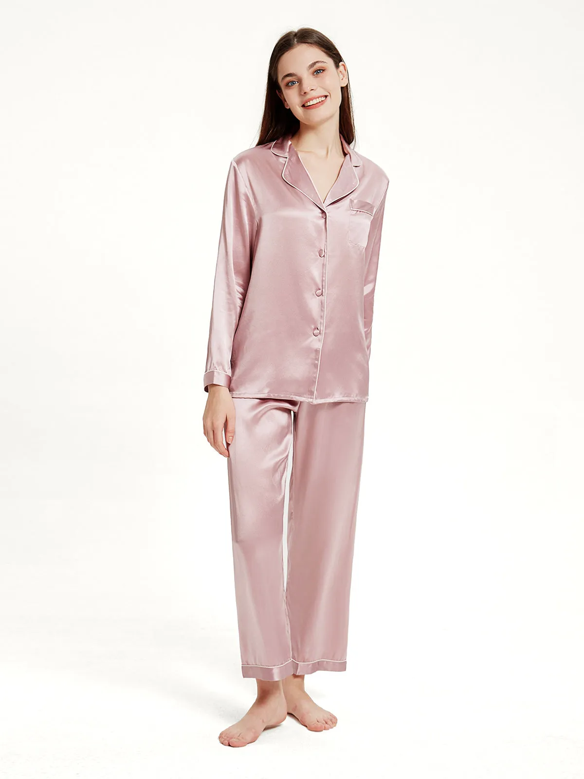 Pink Silk Pajamas Set for Women