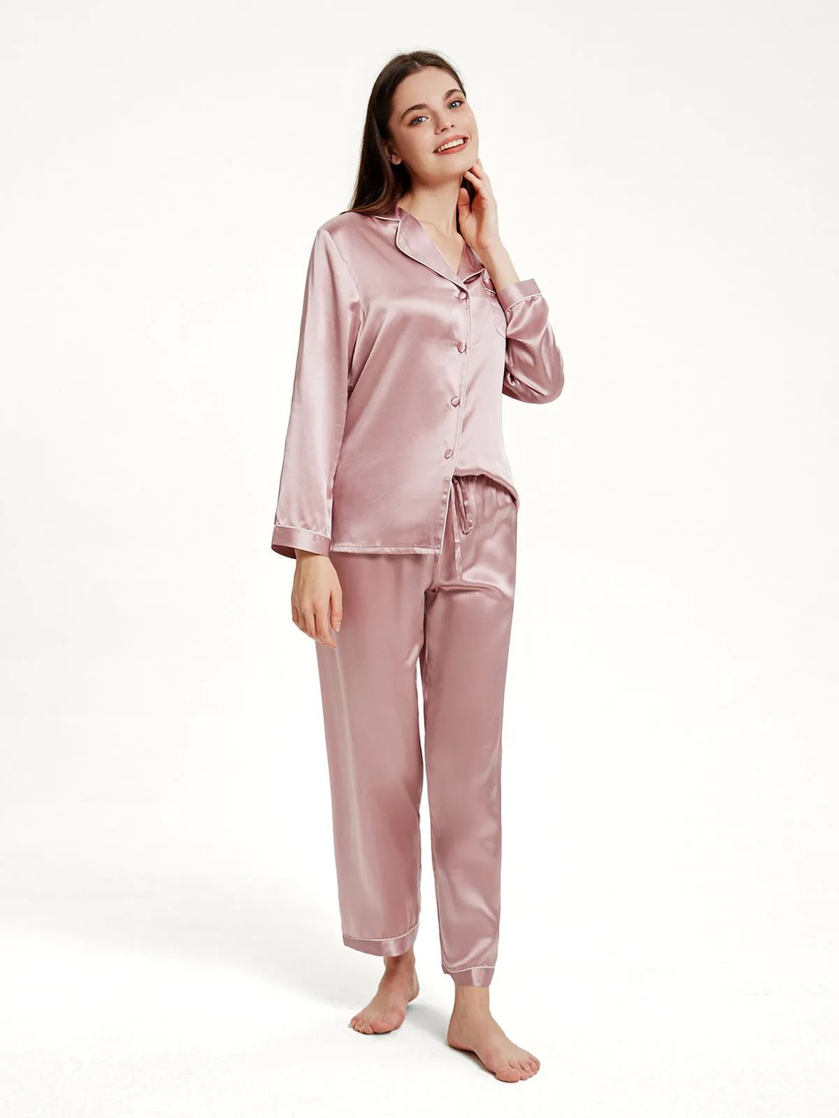 Pink Silk Pajamas Set for Women