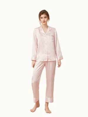 Pink Striped Silk Pajamas Set for Women