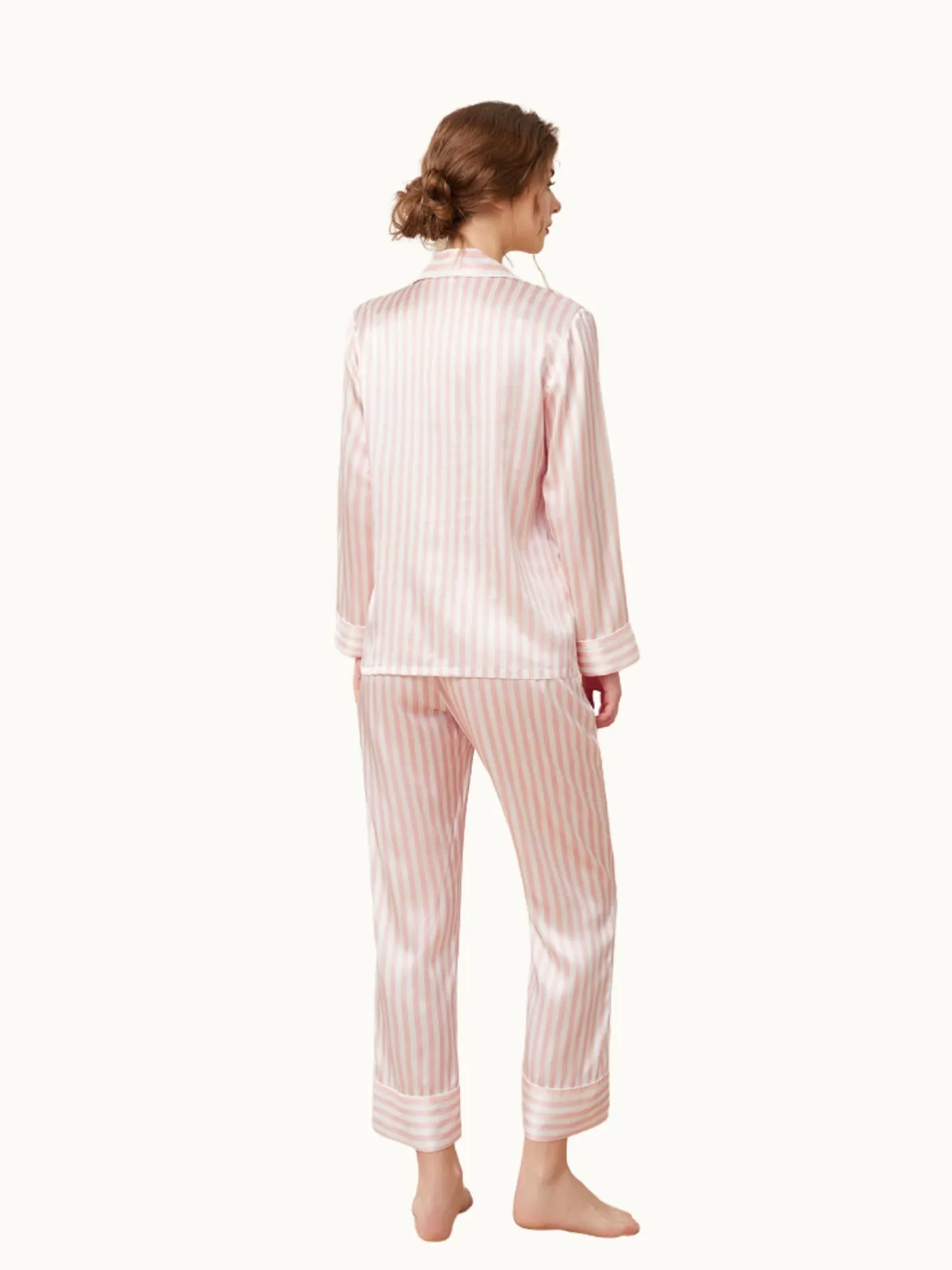 Pink Striped Silk Pajamas Set for Women
