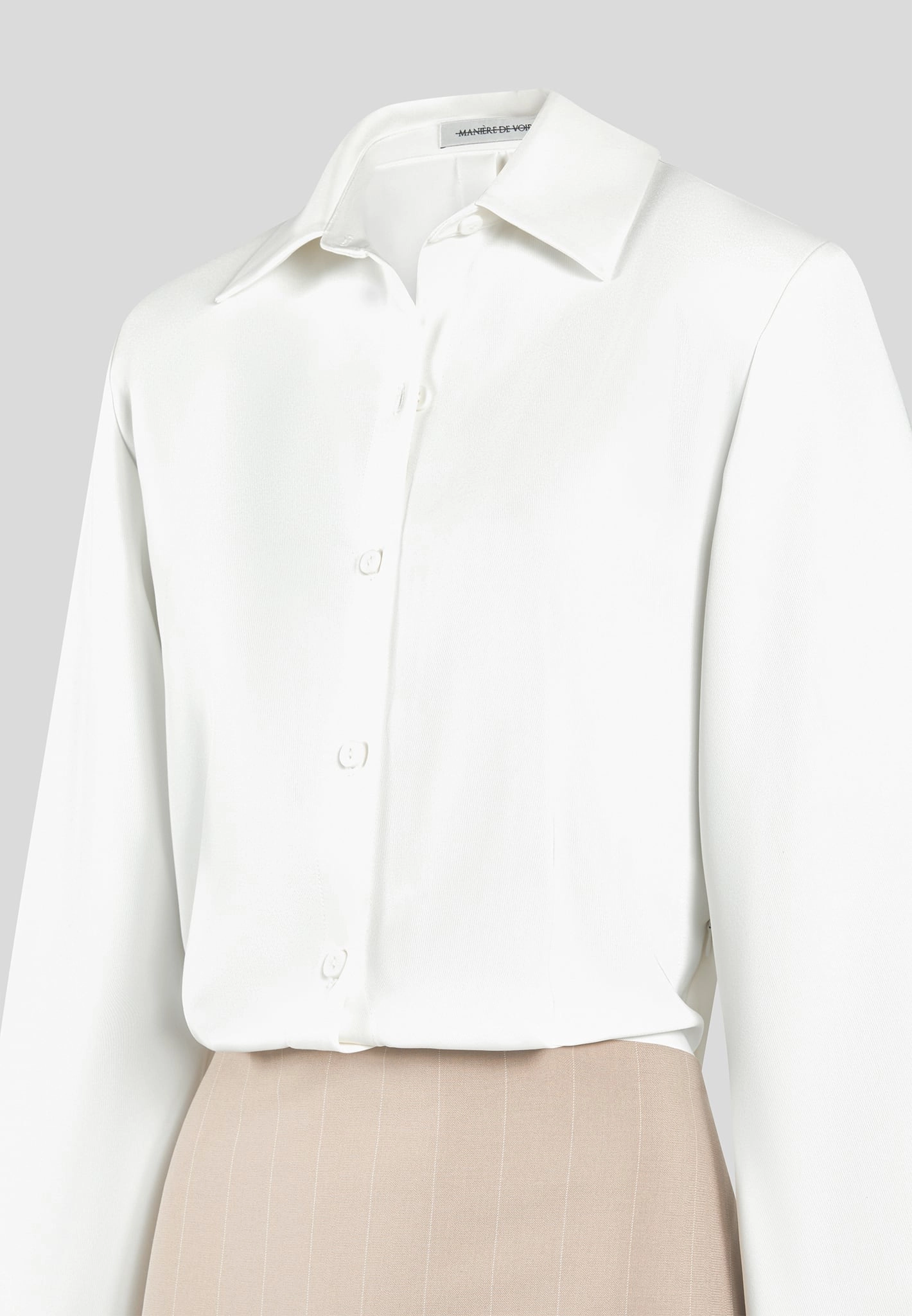 Office Mood Skin Tone Pinstripe Skirt Shirt Dress - White/Beige