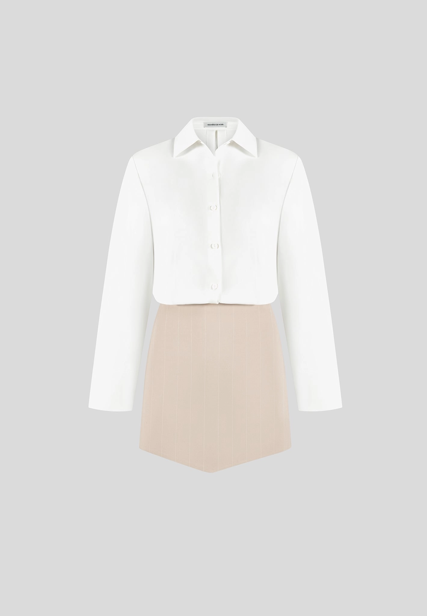 Farm Air Pinstripe Skirt Shirt Dress - White/Beige
