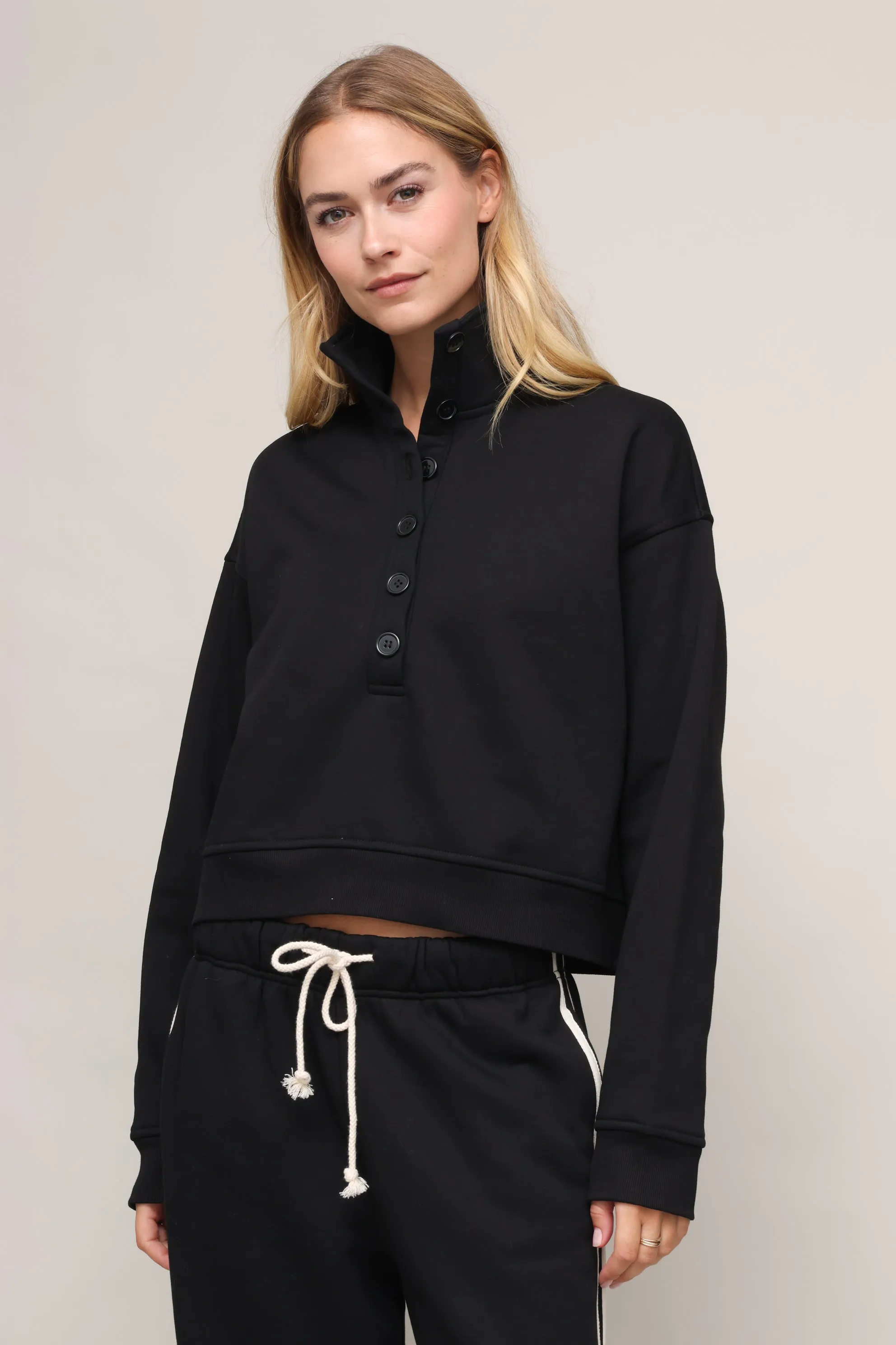 Textured Fabric Finish Hypoallergenic fabric Line Up Button Henley Sweatshirt
