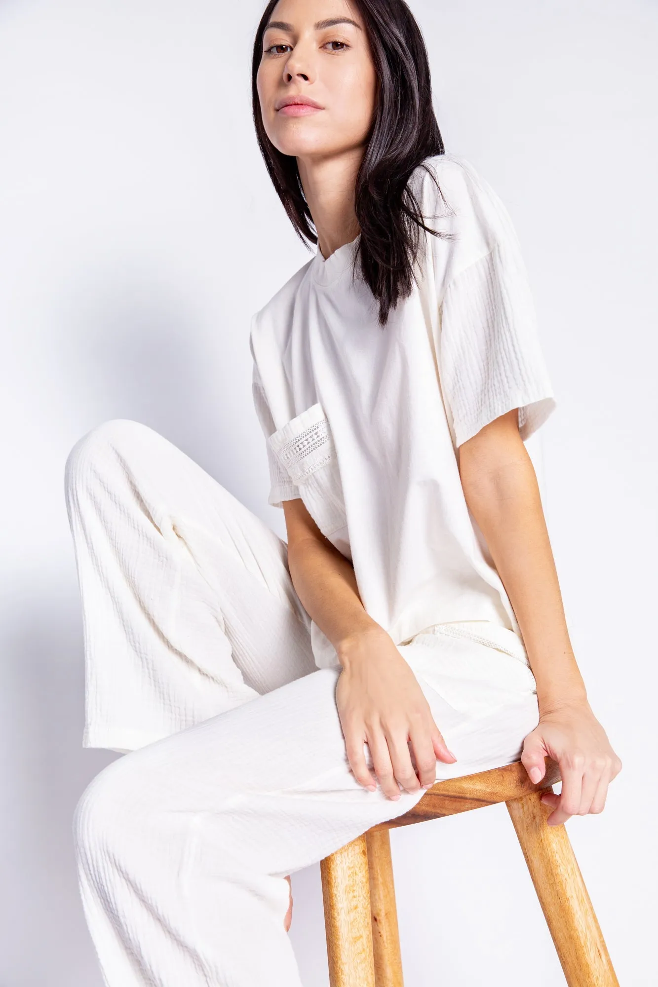 PJ Salvage Gauzin' Around Solid Short Sleeve Tee- Ivory