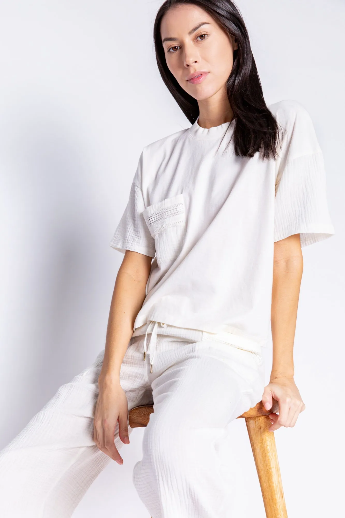 PJ Salvage Gauzin' Around Solid Short Sleeve Tee- Ivory