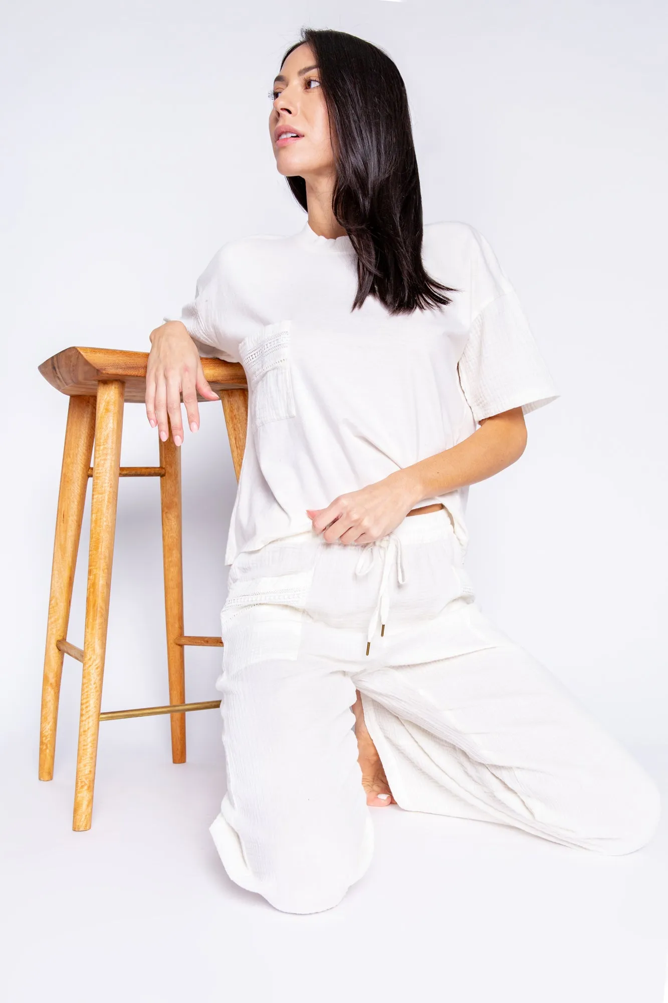 PJ Salvage Gauzin' Around Solid Short Sleeve Tee- Ivory