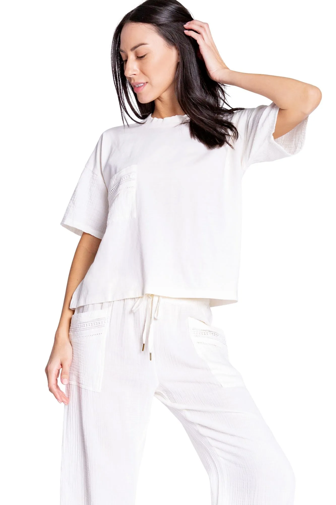 PJ Salvage Gauzin' Around Solid Short Sleeve Tee- Ivory
