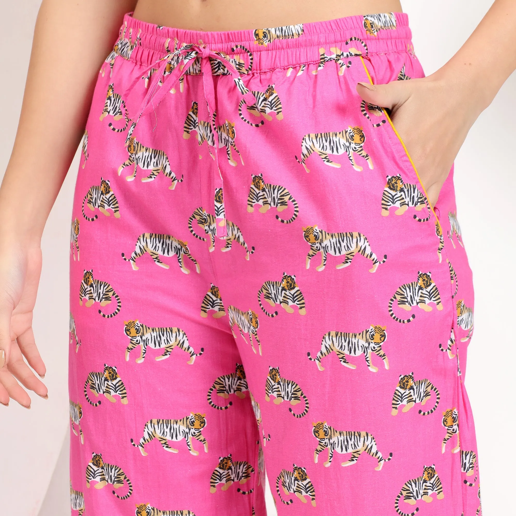 PJ Set Pink Tiger Print Pajama Sets for Women
