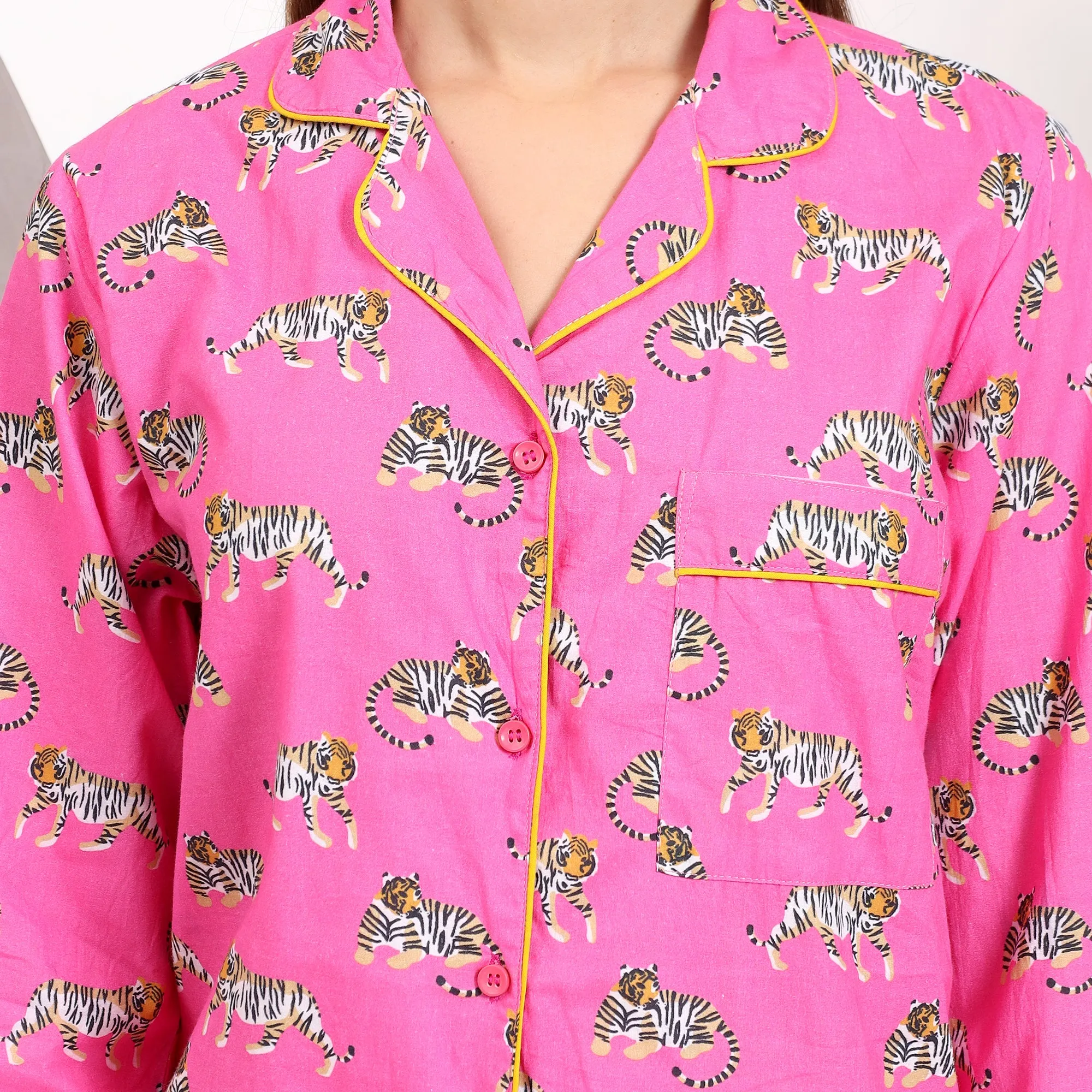 PJ Set Pink Tiger Print Pajama Sets for Women