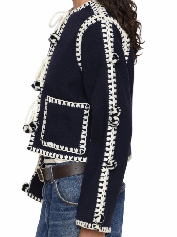 Excellence Articulated Sleeve Cut Addison Jacket in Navy