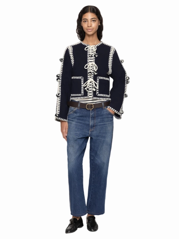 Addison Jacket in Navy Double Stitched Seams Timeless Outerwear