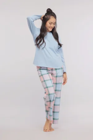 Plaid Flannel Pajama Set with Blue Top
