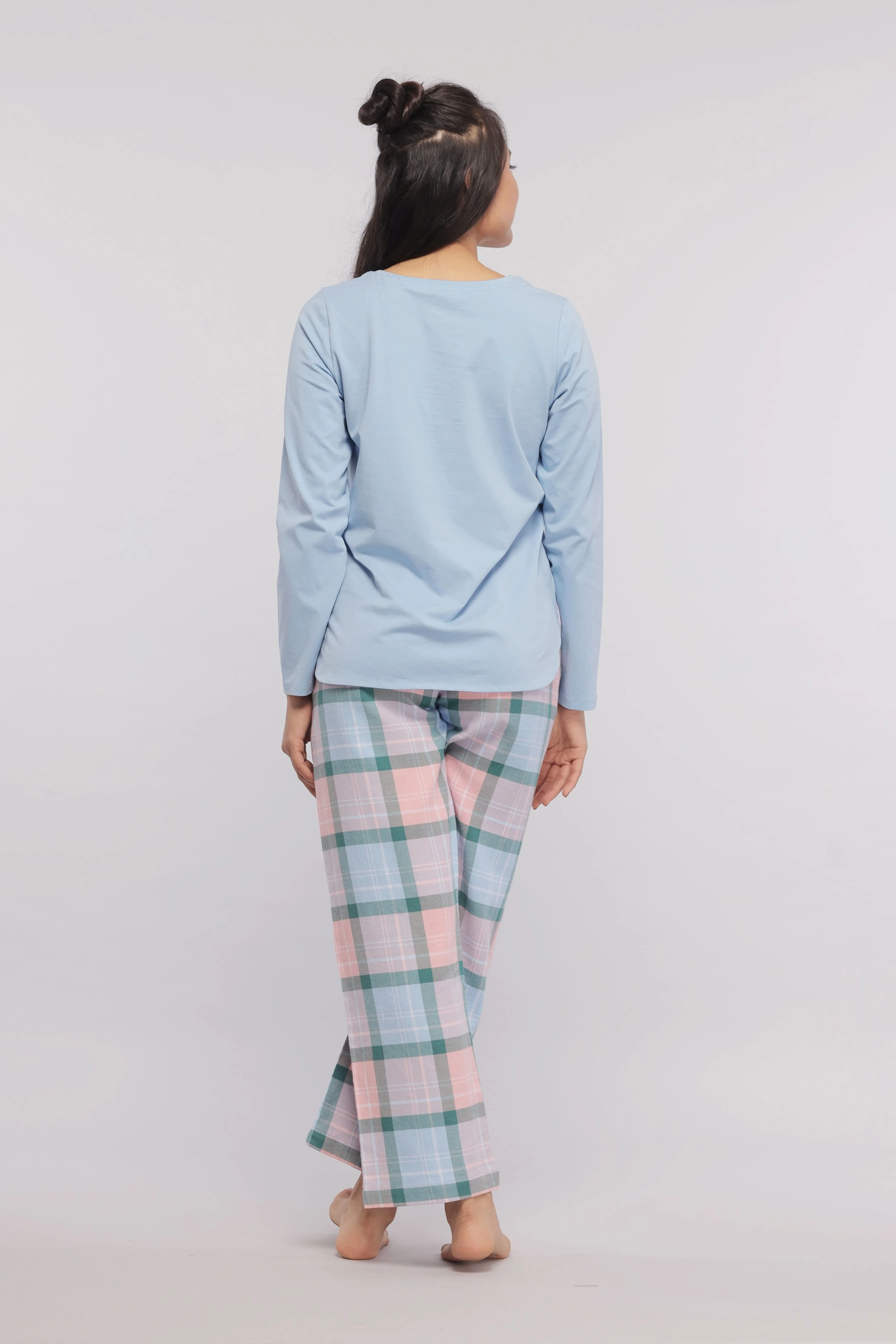 Plaid Flannel Pajama Set with Blue Top