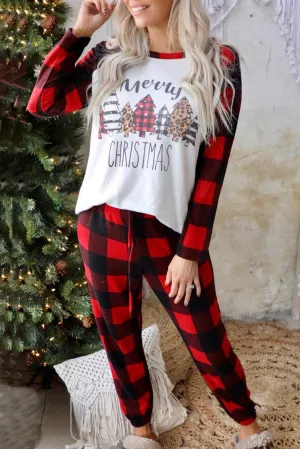 Plaid Merry Christmas Graphic Loungewear Set