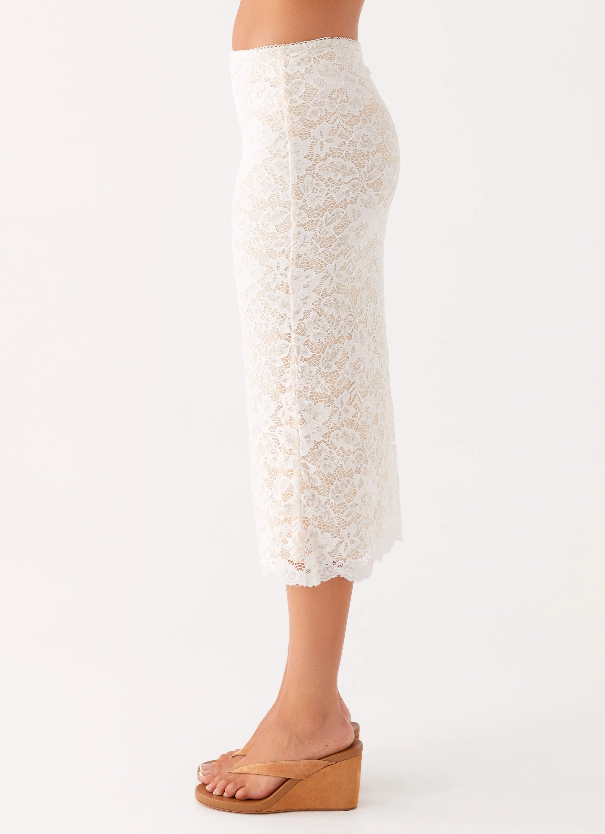 understated look Cotton Rich Crystal Clear Lace Midi Skirt - Ivory