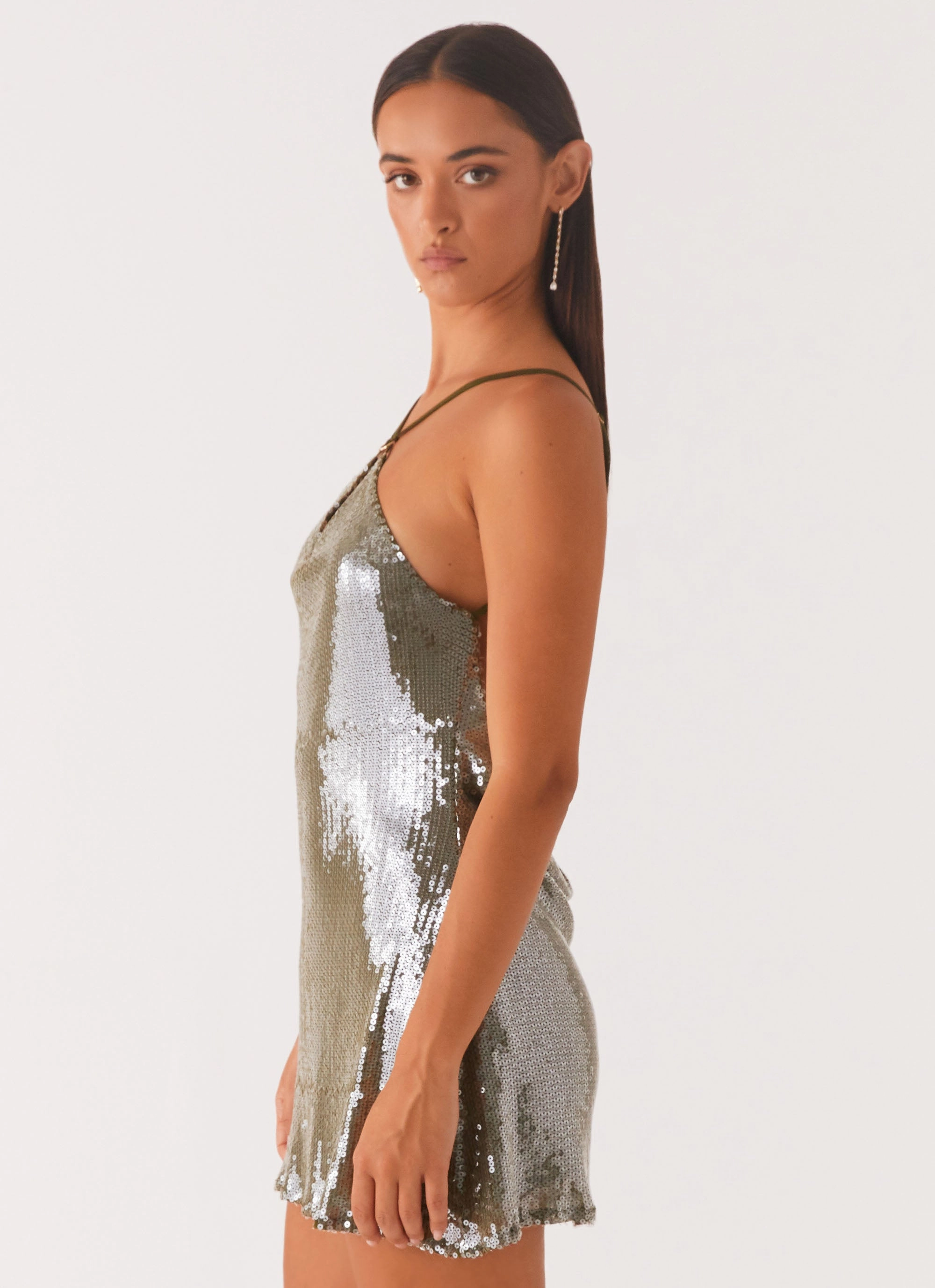 Clean Fit Radiant Energy Cowl Back Mini Dress - Olive