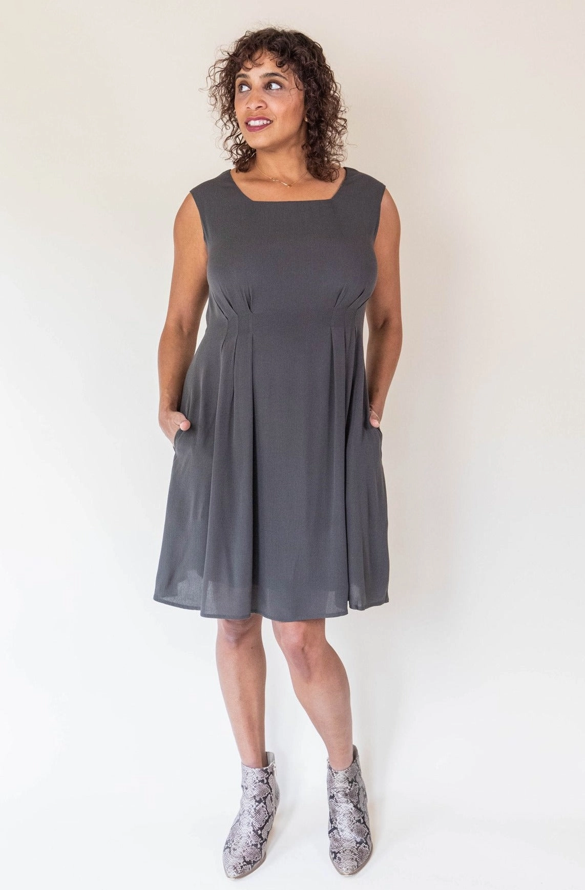 Pleiades Dress in Olive Crepe Fashion Layers