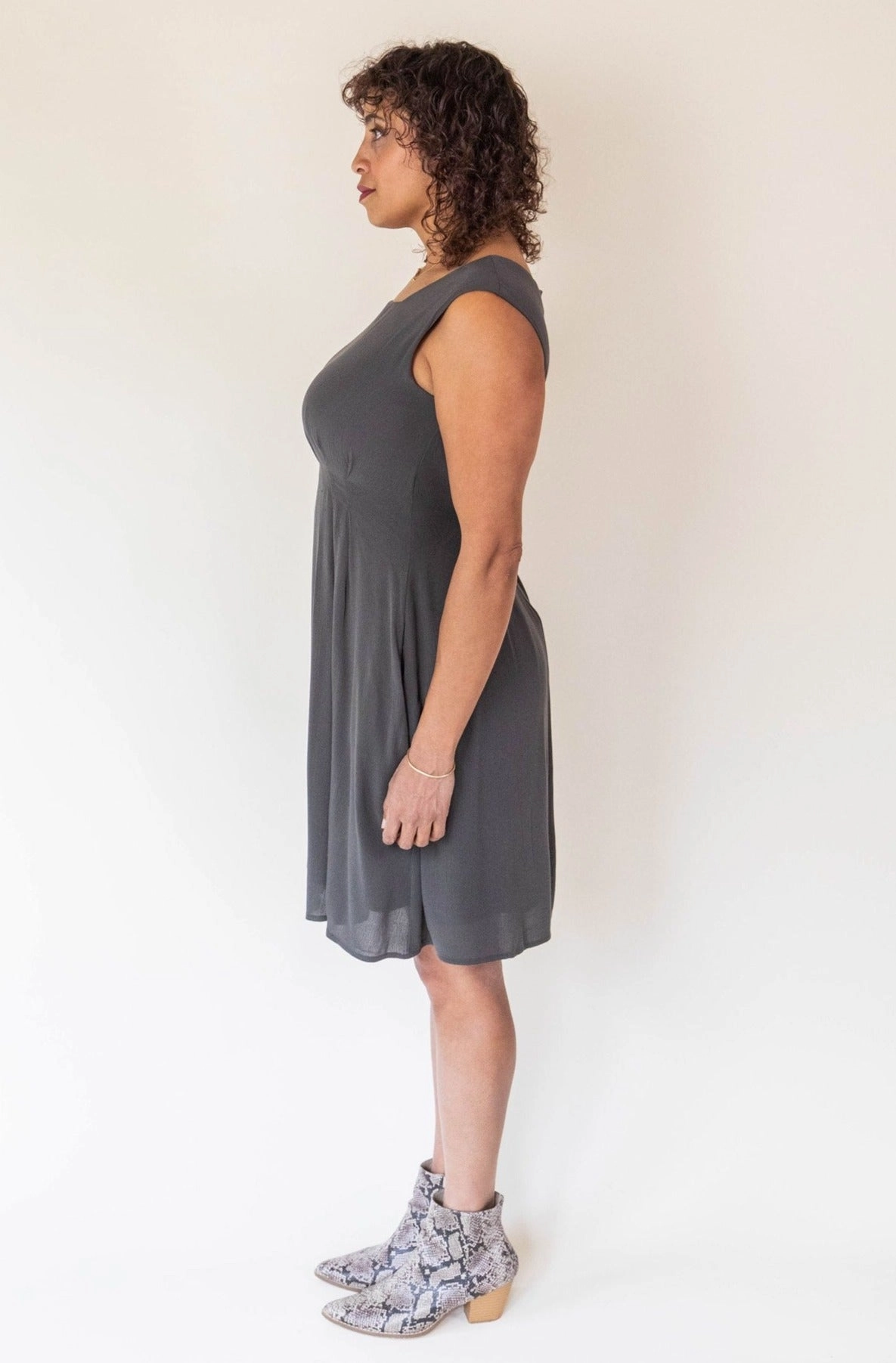 Pleiades Dress in Olive Crepe All Day Ready Anti-bacterial