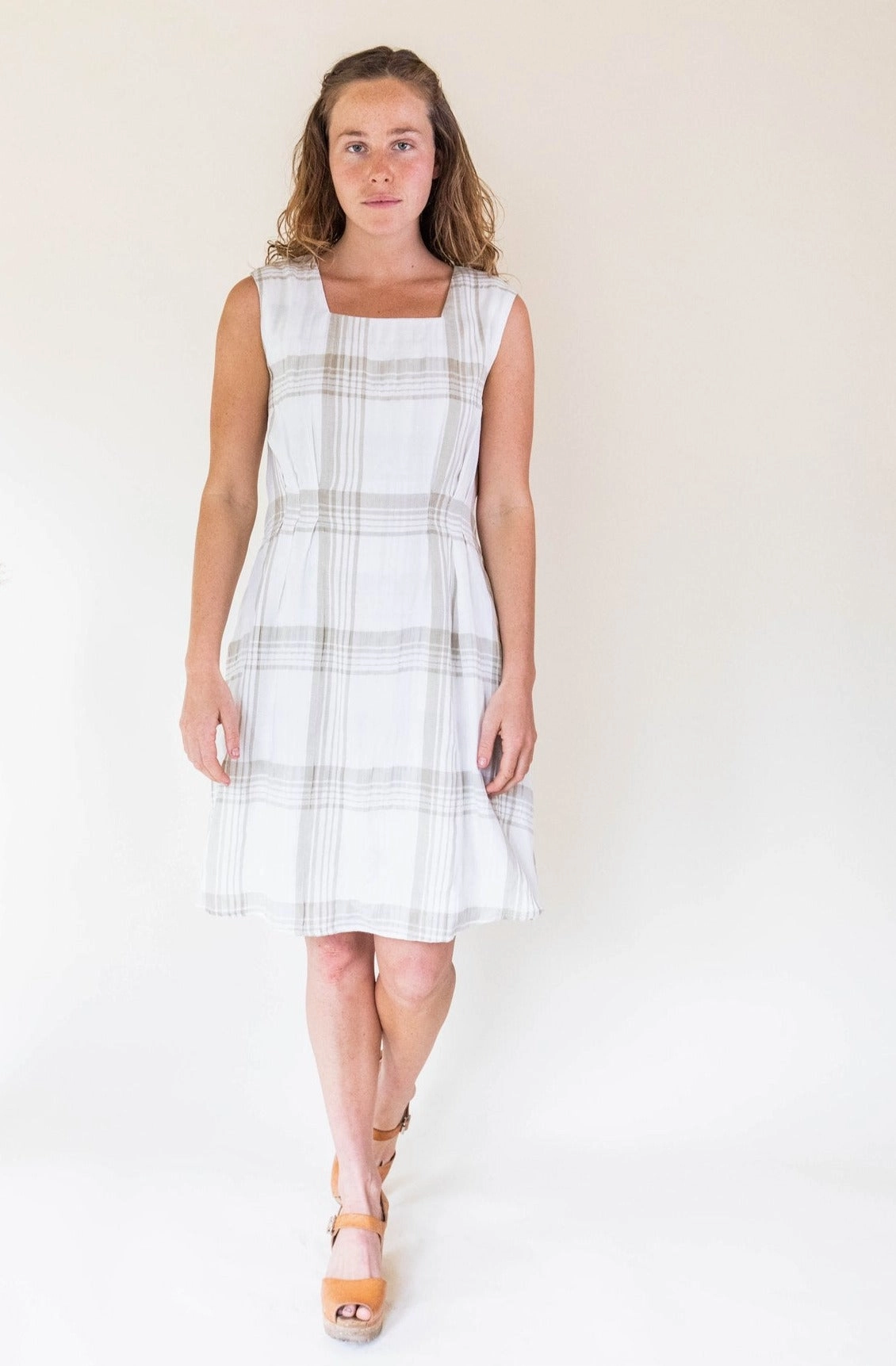 Chill Moment High Neck Pleiades Dress in Plaid Ivory