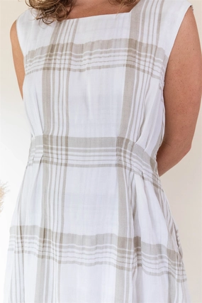 Profile Enhancer Frayed-Edge Pleiades Dress in Plaid Ivory