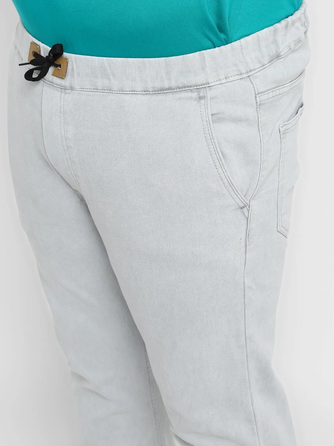 Plus Men's Light Grey Regular Fit Washed Jogger Jeans Stretch