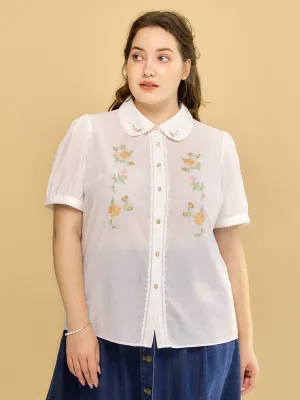 Plus Size Emmy Floral Embroidery Button Front Shirt AntiOdor