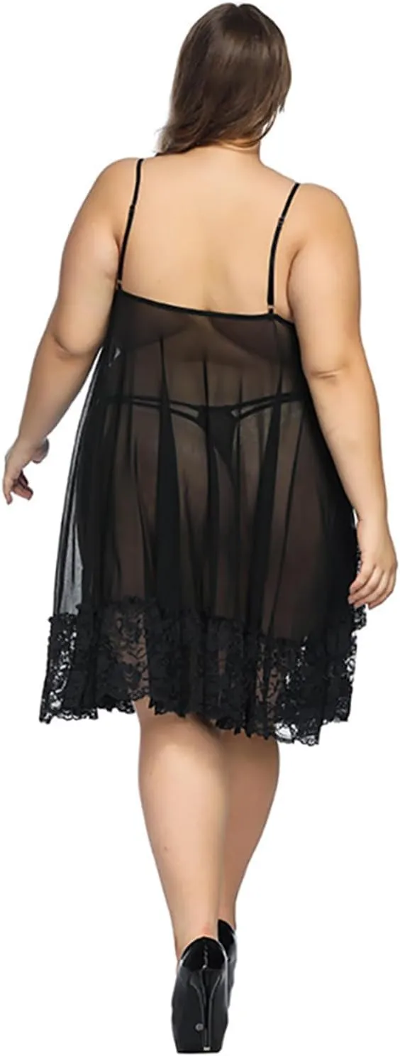 Plus Size Lace Lingerie for Women Sexy Sheer V Neck Cami Nightgown Sleep Dress Nightwear Soft Pajamas