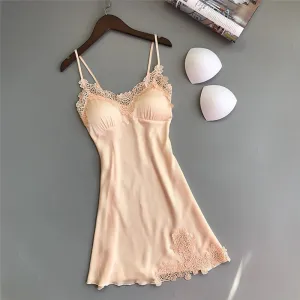 Plus Size Night Dress Nightgown Sexy Nightwear Lace Patchwork Camisola Lingerie Night Silk Dress Sleep Wear Nightdress Clothes