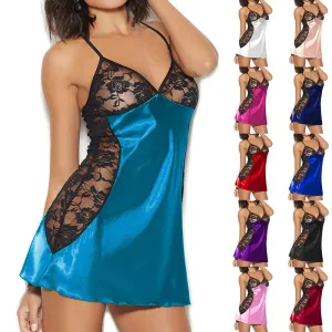 Plus Size Nightdress Woman Sexy V-Neck Lace Sleepwear Night Dress Women See Through Lace Sleepwears Womens Nightgowns Dress Top