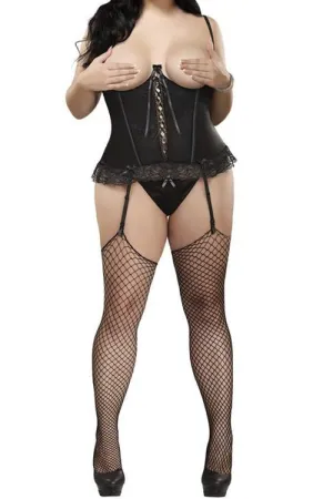 Plus Size Precious Gems Cupless Corset & G-string - Black