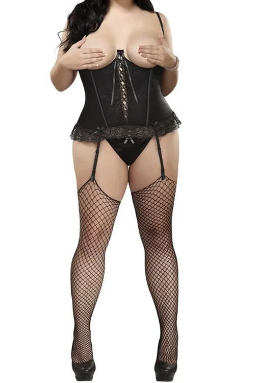Plus Size Precious Gems Cupless Corset & G-string - Black