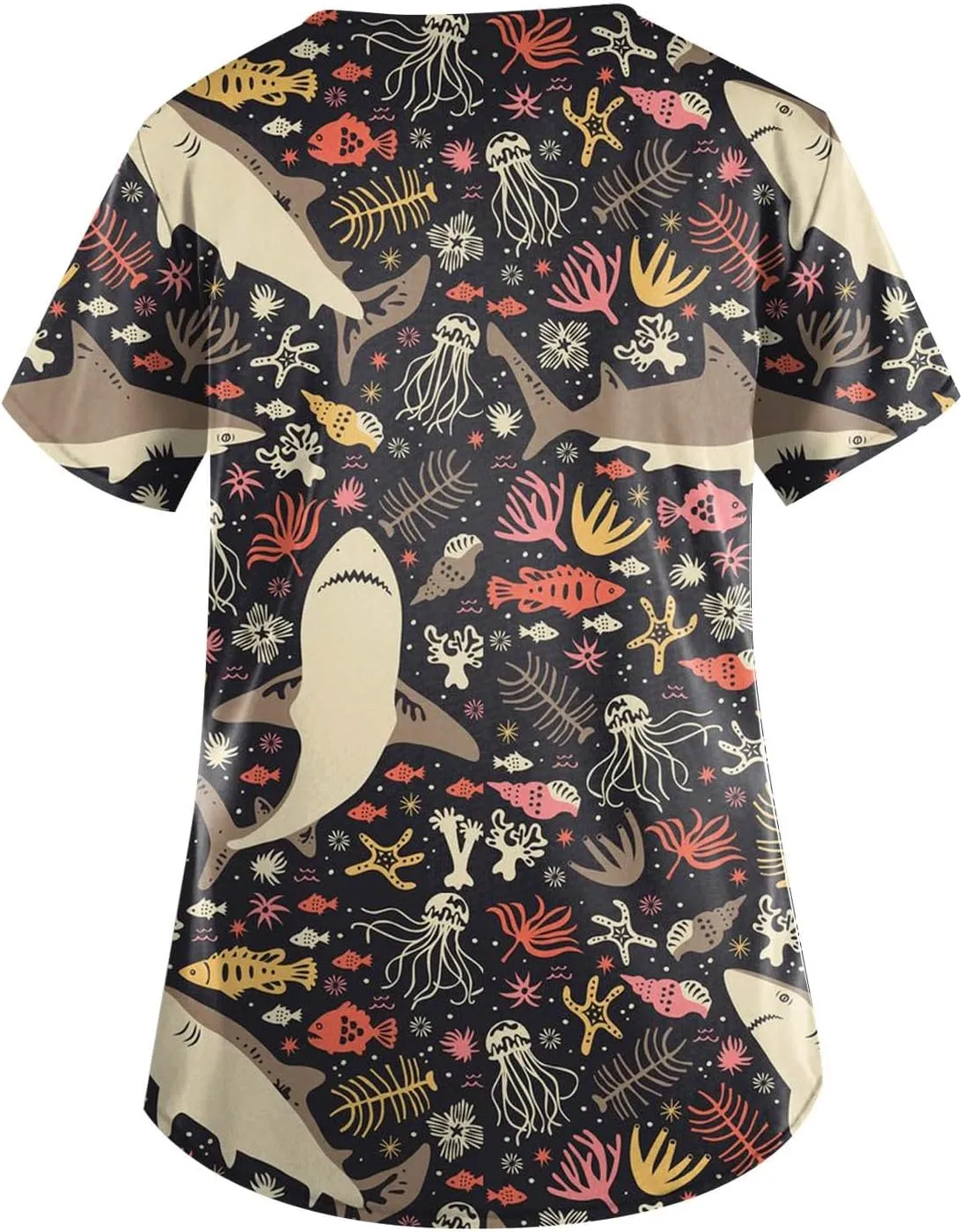 Plus Size Scrubs for Women Stretch V Neck Pattern Short Sleeve Nurse Tops Cute Animal Print Nursing Top with Pockets