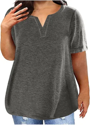 Plus Size Tops for Women 2025 Floral Print Summer V Neck Short Sleeve T Shirts Oversized Trendy Dressy Casual Blouses