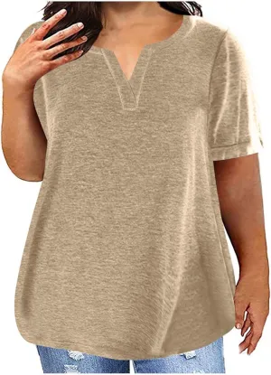 Plus Size Tops for Women 2025 Floral Print Summer V Neck Short Sleeve T Shirts Oversized Trendy Dressy Casual Blouses