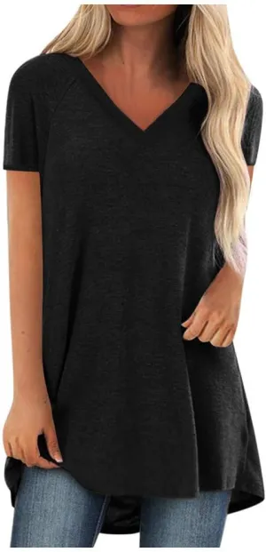 Plus Size Tunic Tops for Women Long Flowy Shirts for Leggings Short Sleeve V Neck/Crewneck Tees Blouse