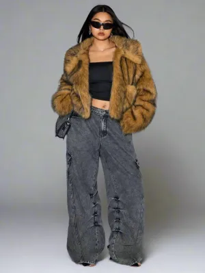 Plus Size Women's Long Sleeve Fluffy Coat