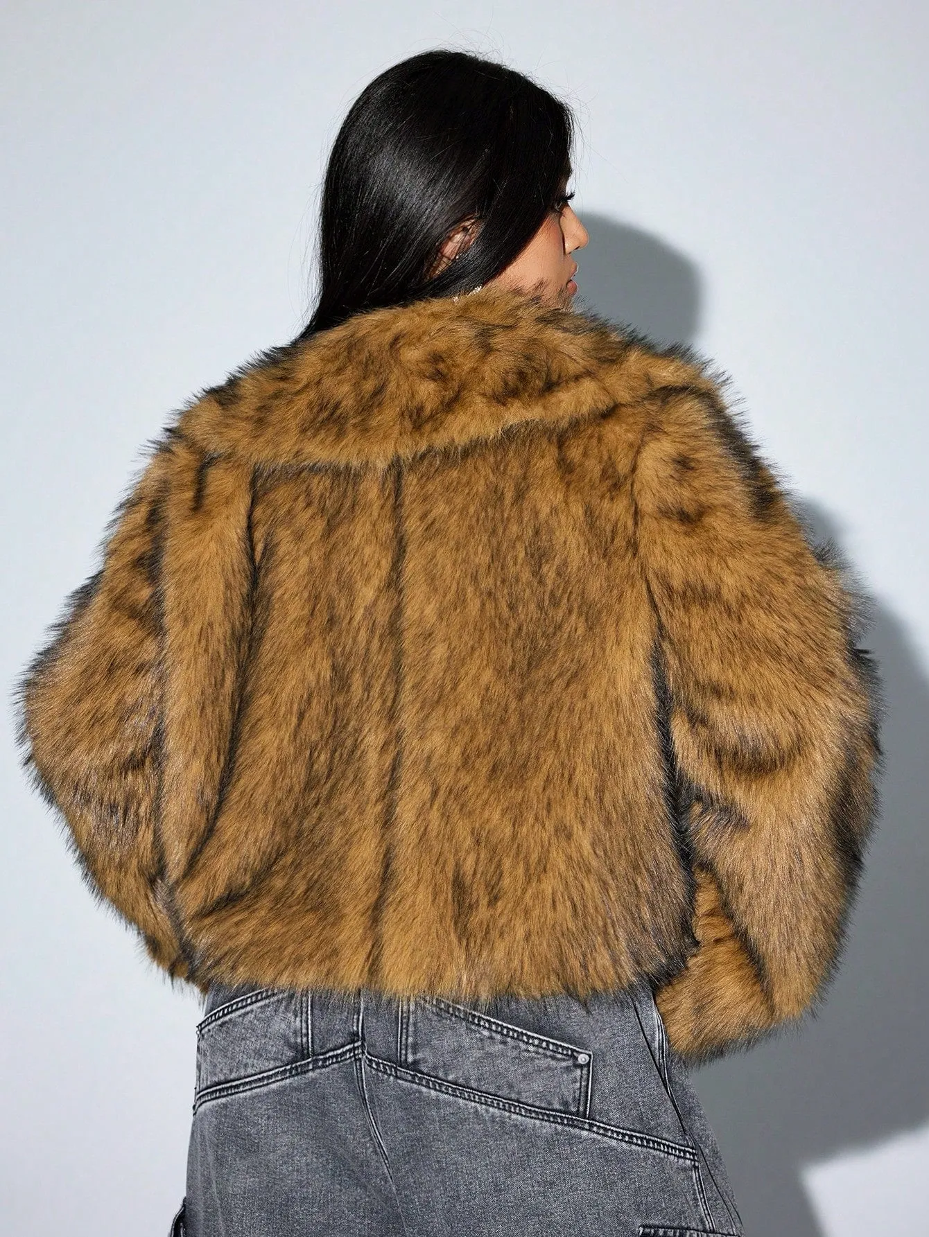 Plus Size Women's Long Sleeve Fluffy Coat