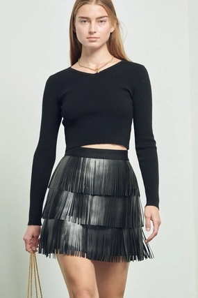 Ankle length High Rise Polished Fit Desert Fringe Leather Skirt