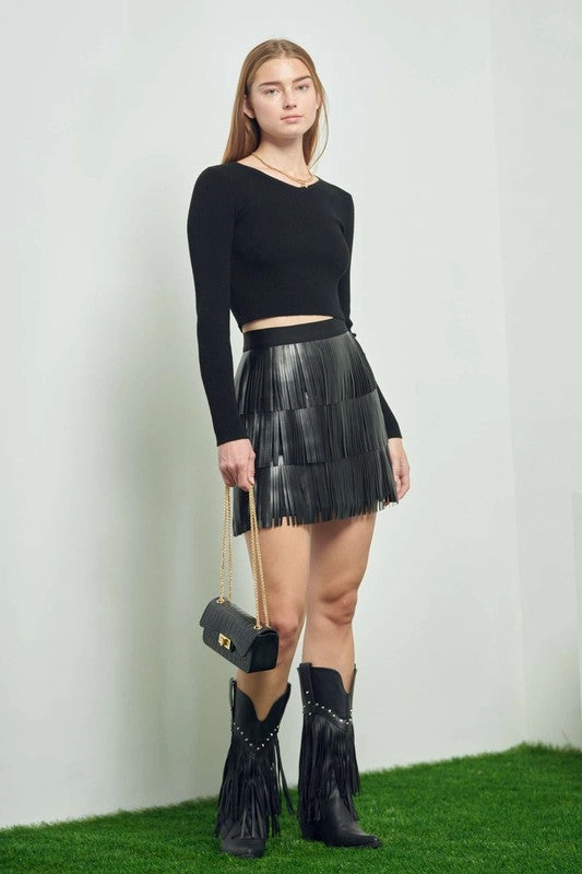 Polished Fit Desert Fringe Leather Skirt Outfit Mix