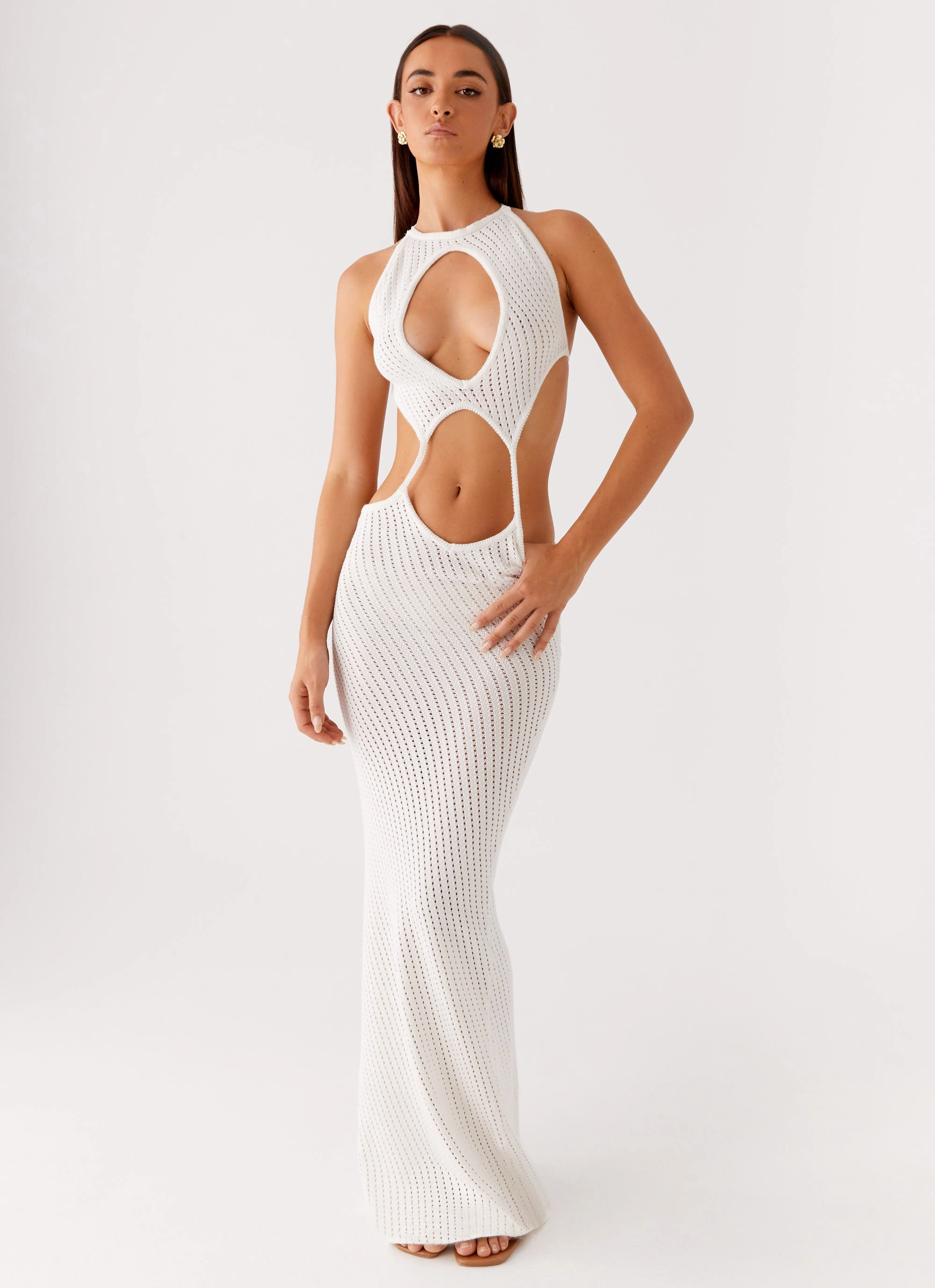 Caicos Crochet Maxi Dress - White Statement Mood Back Glow